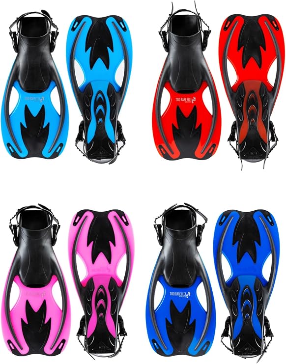 Two Bare Feet Kids Adjustable Diving Fins | Snorkeling & Swimming Flippers with Easy Adjustable Straps | Lightweight, Comfortable Design for Children’s Water Sports