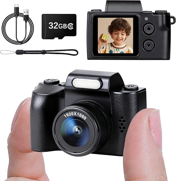 Mini Keychain Camera, FHD 1080p 48MP Mini Digital Camera with 32GB SD Card, 1.3" HD Display, 100 Mins Battery Life Small for Travel Study Recording-Black