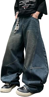 Mens Vintage Baggy Barrel Wide Leg Jeans Structured Stitching Loose Fit Retro Casual Streetwear Denim Pants