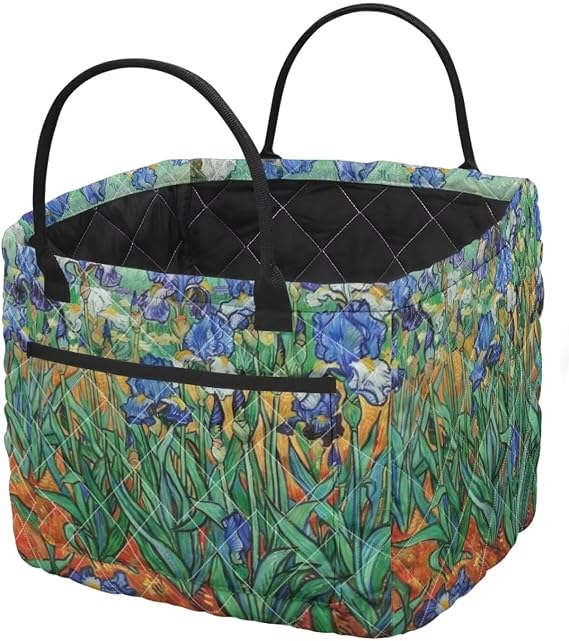 Van Gogh Iris Quilted Storage Basket, Large Storage Baskets Bin with Handles, Soft Polyester Laundry Hamper, Collapsible Decorative Laundry Basket for Diapers, Toys, Blankets on Cube Shelf