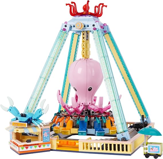 Building Blocks Set,Octopus Swing Amusement Park Building Blocks Toy,Bricks Toy Model Gift for Kids and Adults(1189PCS)
