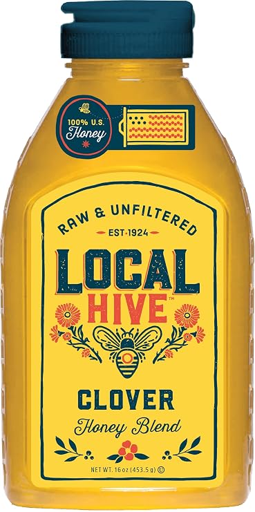 Local Hive Authentic Clover Raw Unfiltered Honey 16 oz, 100% Pure US Honey, Sourced from American Bees and Beekeepers - Natural Sweetener, Ideal for Tea, Baking, and Cooking