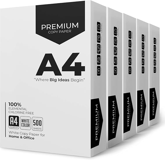 A4 Printer Paper - 2500 Sheets, White A4 Paper, Compatible with Inkjet, Laser Printers & Copiers, Multipurpose, Ideal for Home and Office Printing (5 Reams)
