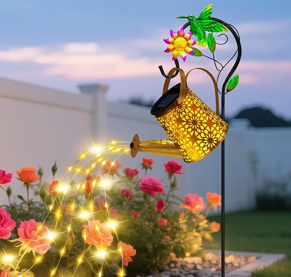 Solar Garden Lights Outdoor Decor, Hummingbird Watering Can Waterproof