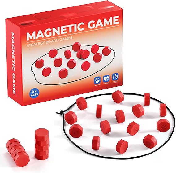 Magnetic Chess Game, Multiplayer Battle Board Games,Tabletop Strategy Game with String, for Family & Party & Travel & Camping, Puzzle Strategy Games(Red)