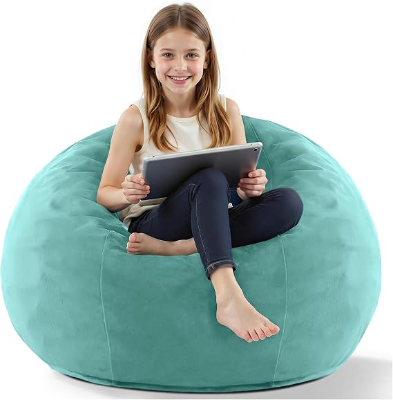 HABUTWAY 2FT Bean Bag Chair, 2' Beanbags Small Bean Bag Chairs with Filling, Teardrop Bean Bag Chair Luxurious Velvet Ultra Soft Fur with Removable Cover (Aqua Ombre New)