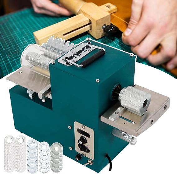Leather Strip Cutting Equipment with Edge Folding Function,Electric Leather Cutting Machine with stepless Speed&Cutting Width 2-86mm,Leather Slitting Machine with 1/2/5/10mm Gasket