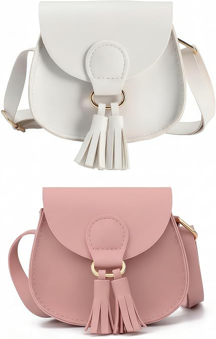 2 Pack Toddler Crossbody Novelty Wallets Purse for Girls Tassels Purity Colors Mini Shoulder Bag Crossbody Bag for Girls