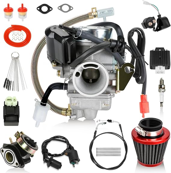 EOPOAYI Performance GY6 150cc Carburetor PD24J Ignition Coil Throttle Cable Kit for 125cc Taotao Scooter Moped 152QMI 157QMJ Engine Roketa Motorcycle ATV Go Kart Parts with Starter Solenoid