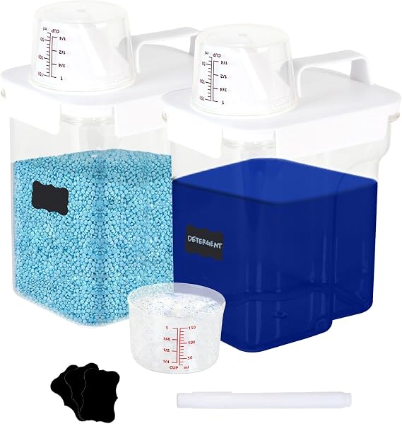 Liquid Laundry Detergent Dispenser for Laundry Room Organization & Storage Clear 68oz (2000ml) Detergent Container Fabric Softener Dispenser with Marker & Removable Sticker Sheets 2 Pack