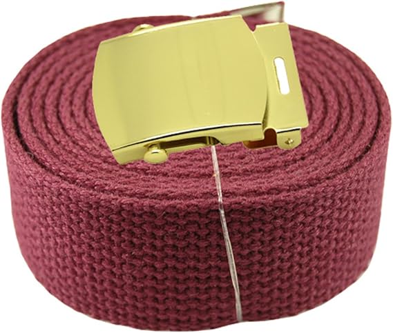 Plain Canvas Military Web Belt & Gold Buckle & Tip Choose from 48, 54, 60 or 72 Inches