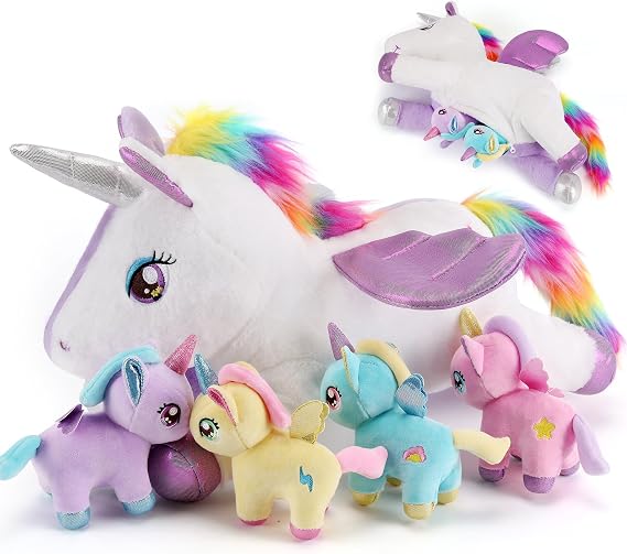 gnomantic Unicorn Stuffed Animals with Babies Inside, Mommy Toy for Kids