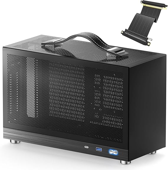 S300 - Mini-ITX PC Gaming Case - Front I/O USB 3.0 Type - C Port - SFX Power Supply 100-130mm - Cable Management System - luminum Mini-ITX Motherboard Small Portable PC Case (PCIe 3.0 16X Riser Cable)