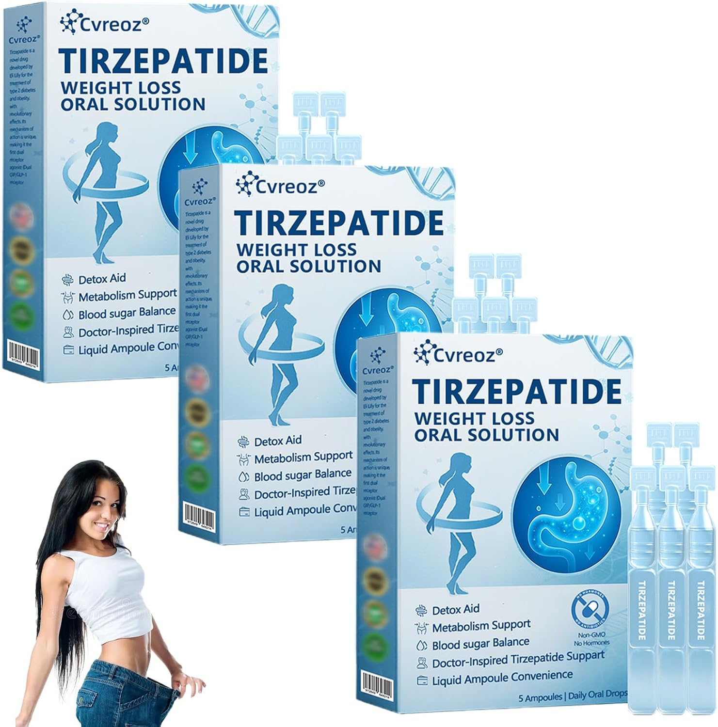 Tirzepatide GLP-1 Oral Solution, Natural Advanced Body Care Liquids Drop, GLP-1 Supplement Drops for Women and Men, Firming Skin and Body Shaping Care 3 Pack