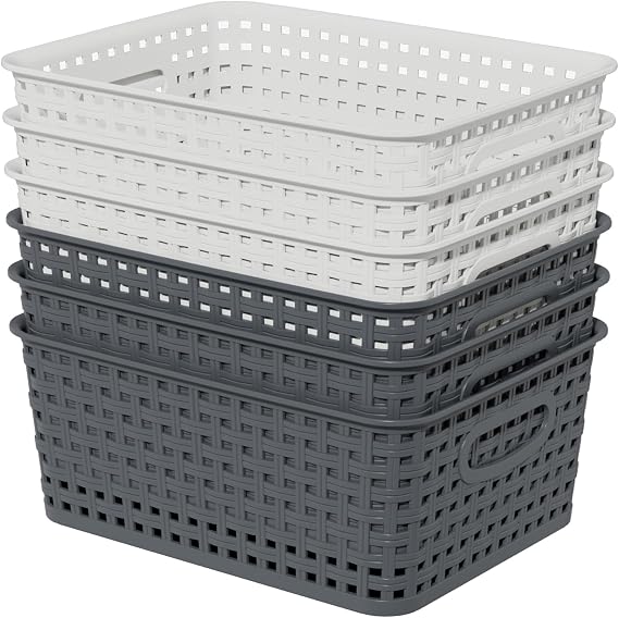 Idomy 6-Pack Woven Plastic Storage Baskets, Weave Bins Organizer
