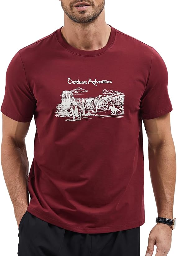 Men's Outdoor Adventure Pattern T-Shirts Retro American Printed Half Sleeved Top