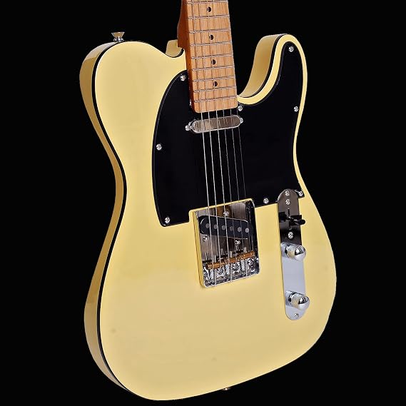 Boya&Ziqi BZT-098 Solid Body Electric Guitar, 22 Hand Polished Stainless Steel Frets, Roasted Maple Neck, Alder Body, S-S Pickups, Vintage Yellow