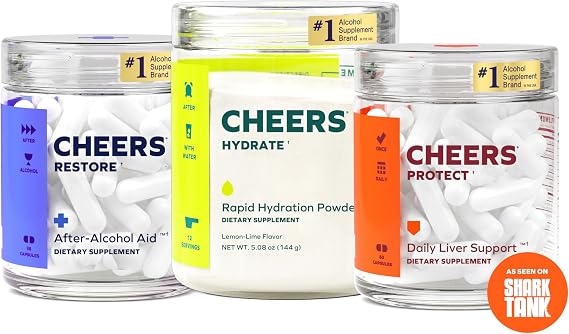 Cheers Super Combo | Restore + Hydrate (12 Doses Each) + Protect (30 Doses) | Feel Better After Drinking, Support Your Liver, Rehydrate, DHM, L-Cysteine, Electrolytes, Restore, Protect, Hydrate