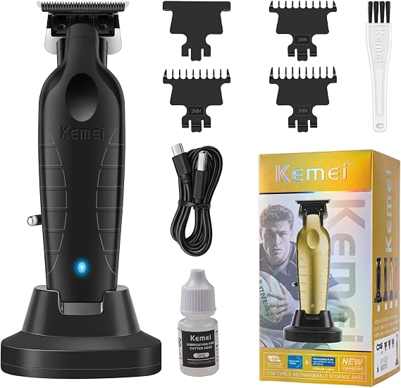KEMEI 2099 Cordless Hair Trimmer for Men with Charging Dock, Black