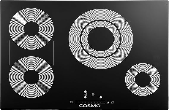 30 in. Vista Coll 4 Burner Electric Cooktop Triple Zone Burner Sync Burners | Cosmo COS-304TBECC Black Ceramic Glass, Hot Surface Indicator lights, Soft Touch Controls, Safety Lock, Drop-In Construction