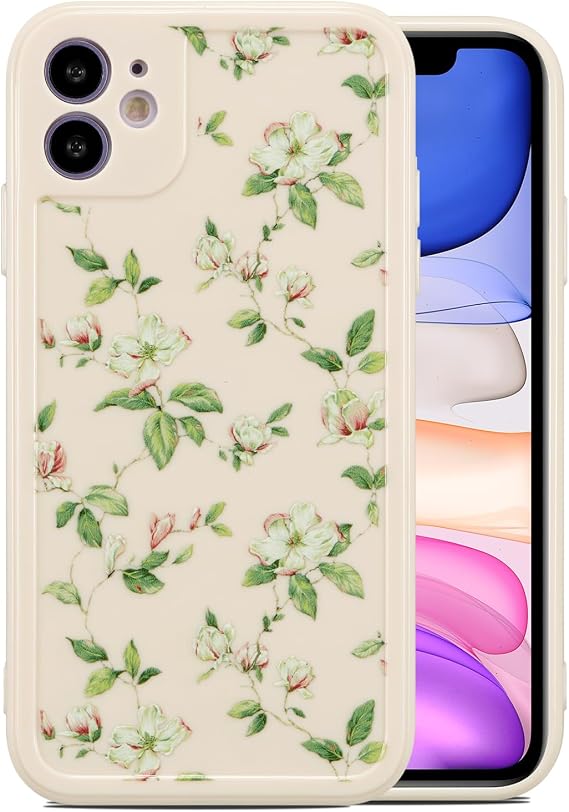 ZTOFERA Compatible with iPhone 11 Case for Girls Women, Floral Flower Pattern Design Silicone Case, Slim Shockproof TPU Protective Bumper Case Cover for iPhone 11,Beige