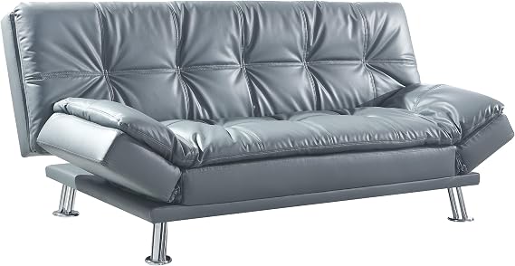 Coaster Home Furnishings - Dilleston - Leatherette Upholstered Tufted Convertible Sofa Bed with Adjustable Armrests - Contemporary - Living Room - Gray - 500096