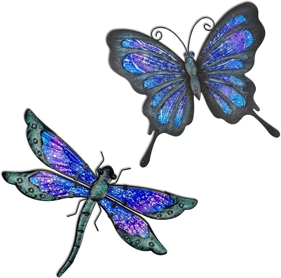 HONGLAND Metal Dragonfly Decor, Dragonfly Outdoor Wall Art & Metal Butterfly Wall Decor