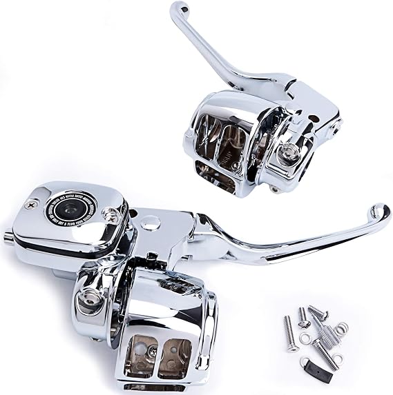 Handlebar Hand Control Kit 9/16 Inch Bore Master Cylinder for 96-06 Single Disc Harley Softail Dyna (Chrome)