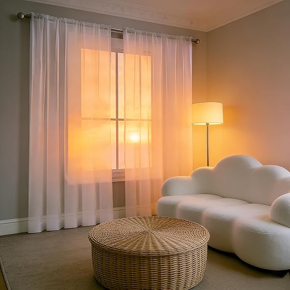 Net Curtains for Windows 222 x 210 cm Super Soft, Thermal Insulated Energy, Light Filtering Airy Drop Sheer Curtains Voile Net for Living Room Kitcken Bedroom, White