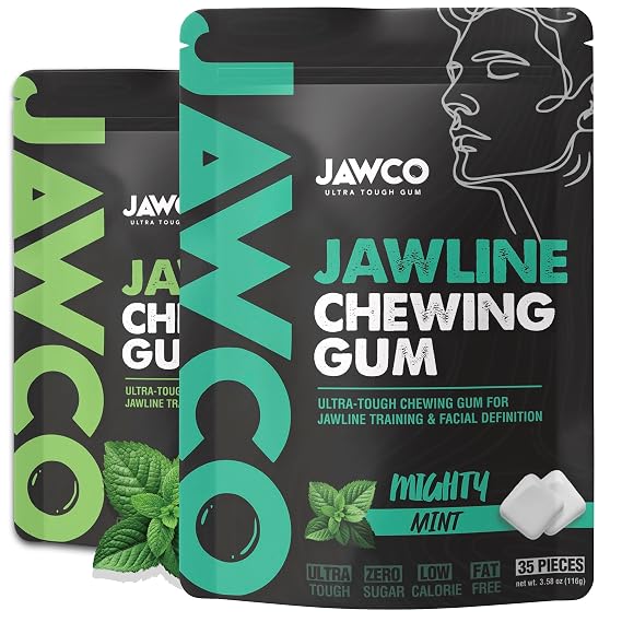 JAWCO Ultra-Tough Jawline Gum Variety 2-Pack | Mint & Watermelon | Get a Stronger, Squarer Jawline | 15X Harder than other Gum | Jaw Training Hard Chewing Gum | Chisel & Sculpt your Jawline
