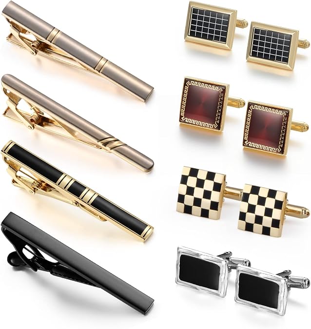 UJOY Mens Tie Clip and Cufflink Set 12 PCS, Shirts Necktie Bar Pins Cuff Link Buttons, Wedding Businesss Gift for Men