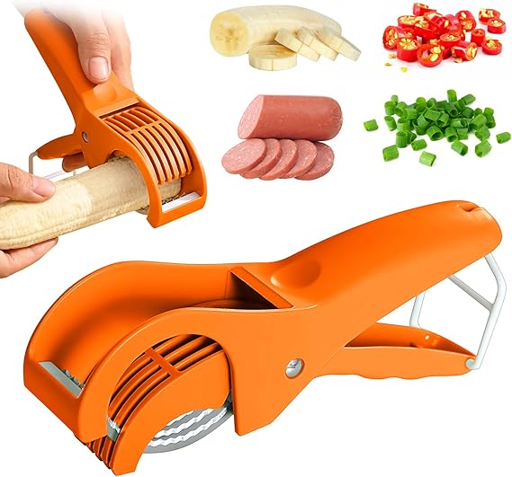 Banana Slicer, Efficient and Safe Banana Cutter for Even Slices, Multifunctional Hot Dog Cutter Slicer for Cucumber Fruit Salad (1, Orange)