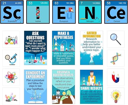 Zonon 27 Pieces Science Bulletin Board Set Laminated Scientist Posters Classroom Decoration Banner Wall Decoration for Teachers Science Lab Cutouts School Bulletin Board Office Party Supplies(Blue)