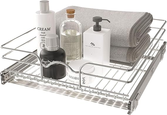 Rev-A-Shelf Steel Wire Pullout Drawer Organizer Shelf for Kitchen Cabinets, Slide Out Storage Basket, Min Opening Width of 17.5", 18" x 20", 5WB1-1820CR-1