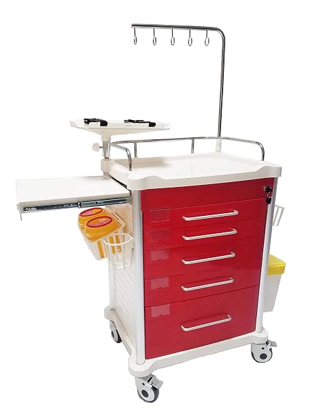MS3C-590CR, 5 Drawer Lightweight Crash Cart with Accessory Package, Red