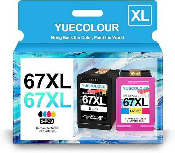 67XL Printer Ink Cartridge Replacement for HP 67 67 XL 67XXL Combo Pack Black and Color for HP Deskjet 2732 2755 DeskJet Plus 4140 4155 4158 Envy 6052 6075 6058 Printer (1 Black, 1 Tri-Color)