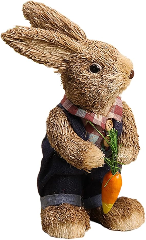 Easter Standing Rabbits Figurines Ornament Easter Standing Bunny Figurines Hand Woven Cute Bunny Collectibles Statues Animal Decor Ornament Table Centerpiece Home Decor (Dark Blue with Carrot)