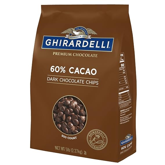 Ghirardelli Chocolate Company 60% Cacao Dark Chocolate Chips, 5lb. Bag (Pack of 1) | For Baking, Desserts & Sweet Creations Rich Dark Chocolate Baking Chips for Cookies, Cakes, Brownies & More