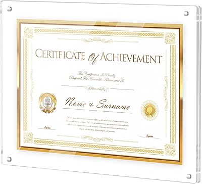 Clear Acrylic Frame, Fits 8.5x11, 8x10 Picture or Certificate, No Drill Wall Mounted Photo Frames, Self Adhesive Diploma Frames with Magnetic, Full Frame-9x11.6 Inch