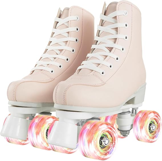 Jessie Roller Skates for Women Men, High Top PU Leather Classic Double-Row, Indoor Outdoor, Beginner