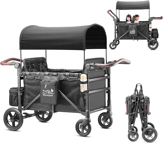 Rovique 4 Seater Wagon Stroller,Wagon Stroller for 4 Kids,Foldable (Black)