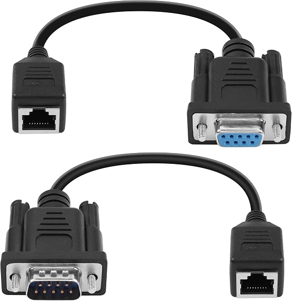 YACSEJAO RS232 DB9 to RJ45 Serial Adapter, DB9 9-Pin Serial Port Female & Male to RJ45 Female Cat5/6 Ethernet LAN Console Extender Cable, 2Pack