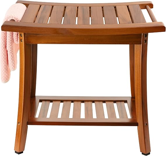 Utoplike Teak Shower Bench Seat with Handles, Bath Chair Stool for Inside