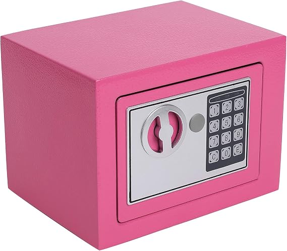 Security Small Steel Safe Lock Box with Code Keypad,Key, Pink