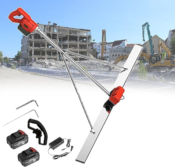 ddingsmafosee Electric Concrete Finishing Tool,Concrete Screed Vibratory Kit,with 1pcs motor/2pcs batteries/1pcs Charger,for Concrete Floors/Slab Pours/Walkways/Driveways,Easy to Clean,1m