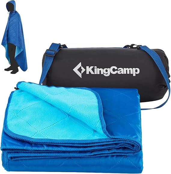 KingCamp Hooded Stadium Blanket Waterproof Camping Blanket Windproof Fleece Blanket Portable Outdoor Blanket Waterproof Picnic Blanket Wearable Hooded Blanket for Sports Concerts Park Travel Hiking Blue 78" X 57"