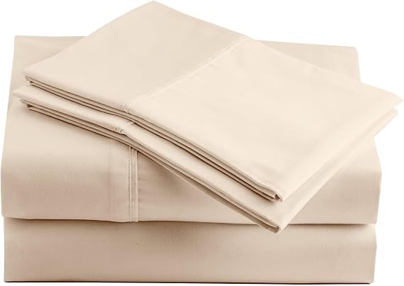 Peru Pima 600 Thread Count Sateen Full Sheet Set - 100% Peruvian Pima Cotton, 4 Piece (Flat, Fitted, 2 Pillowcases) - Cooling, Crisp, Deep Pocket, Hotel Quality Bedding - Ivory