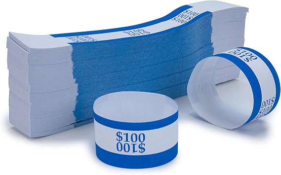 LLIKED Currency Straps Money Bands - Self Sealing (Blue $100) 500 PCS