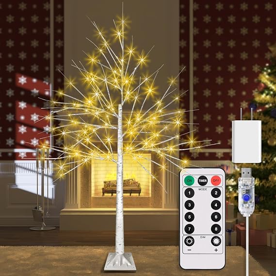 6FT LED Warm White Lighted Birch Tree