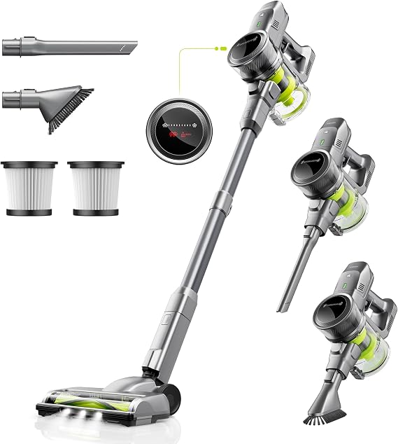 kalado Cordless Vacuum Cleaner 250w, 26000pa Stick Vacuum Cleaner, LED Display Screen, Detachable Battery, Suitable for Hard Floors, Carpets, Pet Hair